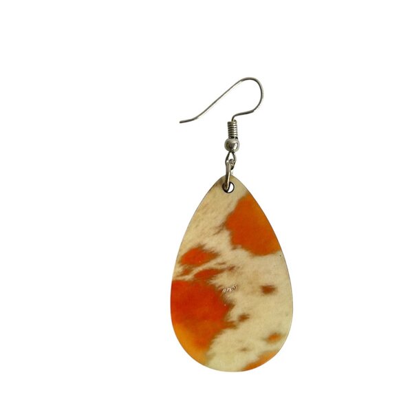 Teardrop Earrings For Women In Orange & White Geometric Design - Picture 3 of 3